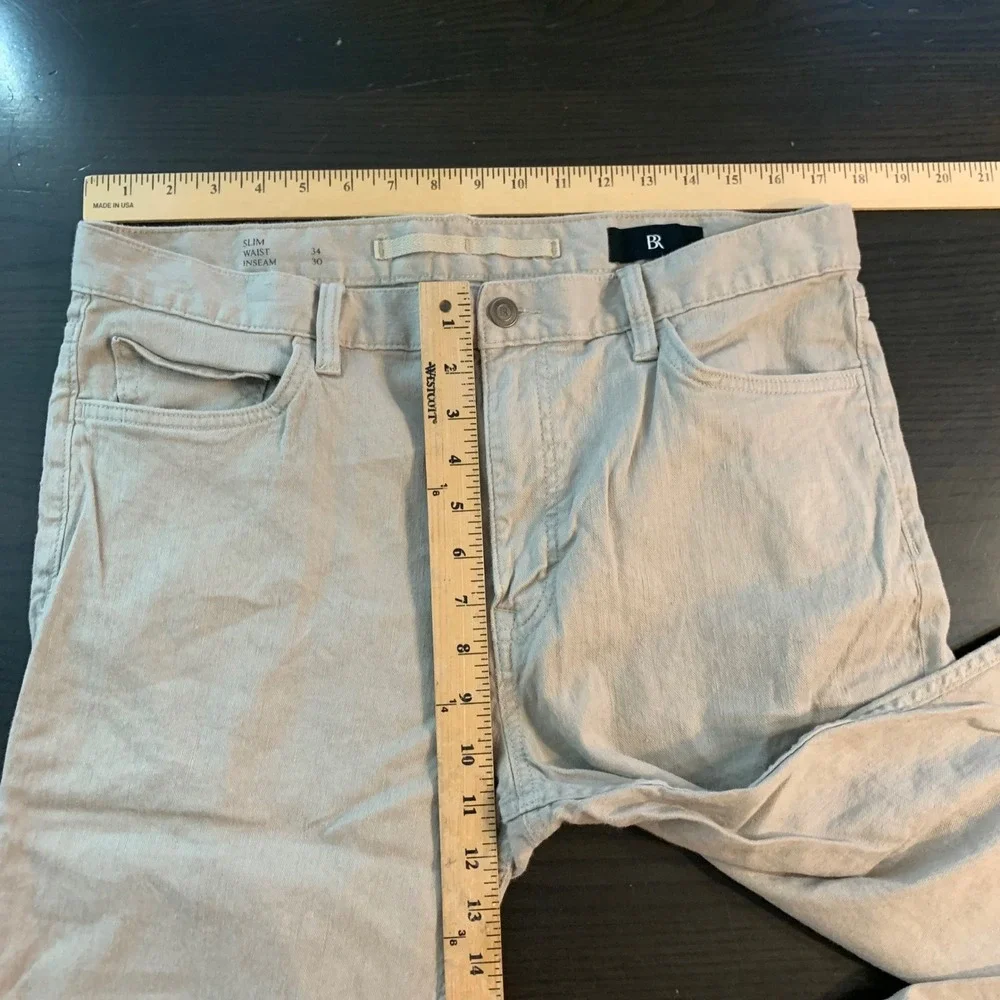 Banana Republic Mens Traveler Slim Linen Cotton Pants‎ Khaki Tan 34x30 (36x28.5)